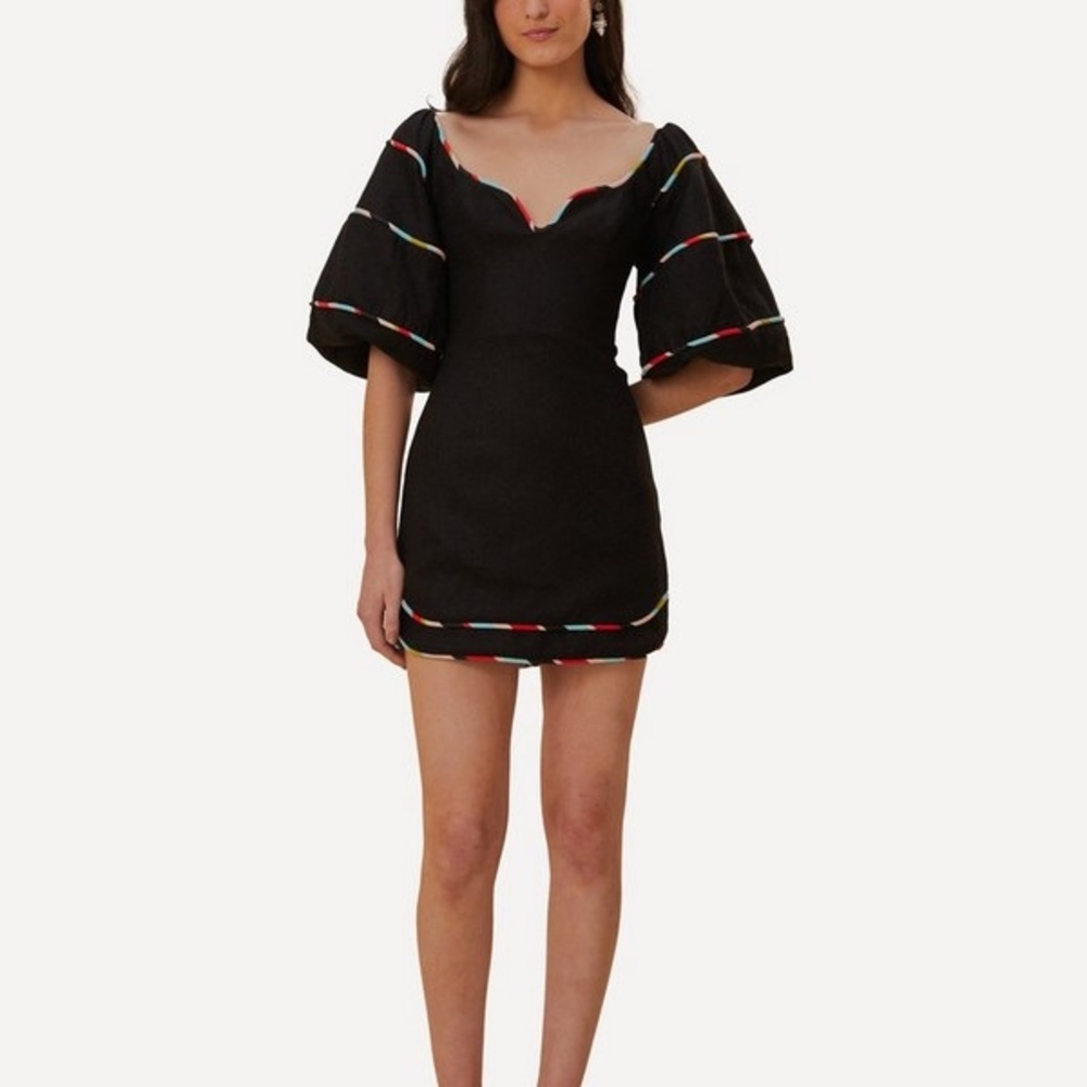 Farm Rio Black Colored Stripes Short Sleeve
Mini Dress